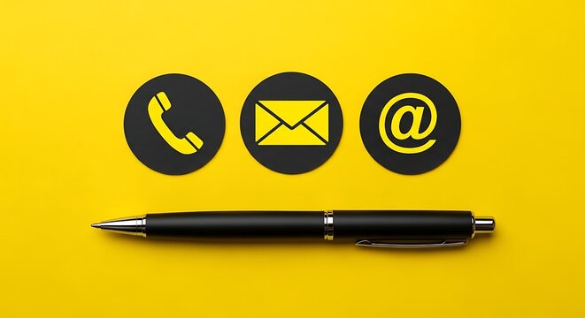 Contact us icons with phone mail and at symbol near pen