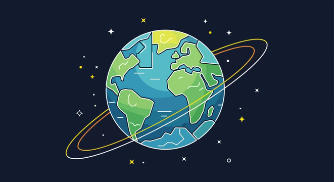 Earth Planet with Ring System.