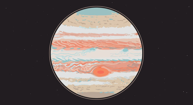 Jupiter planet with red storm.