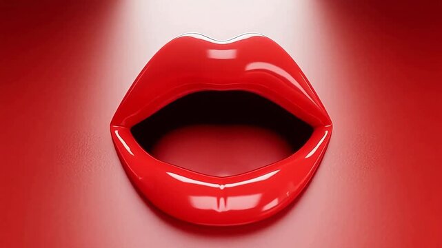 Glossy red lips on gradient background