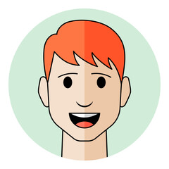 Obraz premium Man face avatar with open mouth and joyful expression in flat style. Male character portrait for talking social media and personal account.