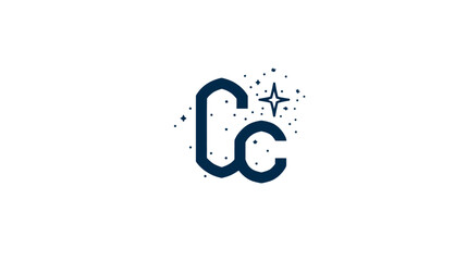 Fototapeta premium Elegant double C letter monogram logo with sparkling stars and magical dust, modern abstract graphic design symbol