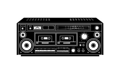 Fototapeta premium Vintage cassette player silhouette retro stereo audio vector illustration