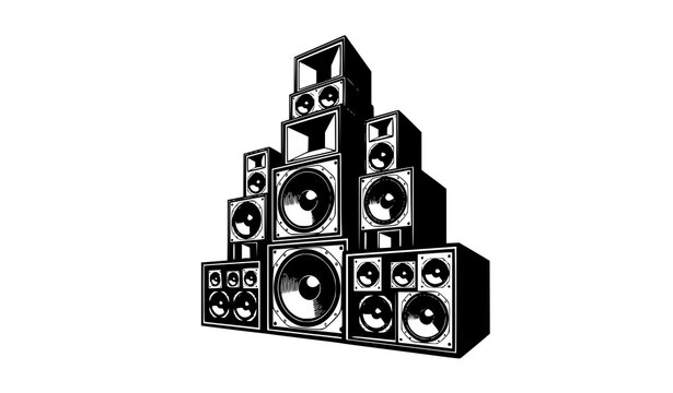Towering sound system speakers concert audio vector silhouette set