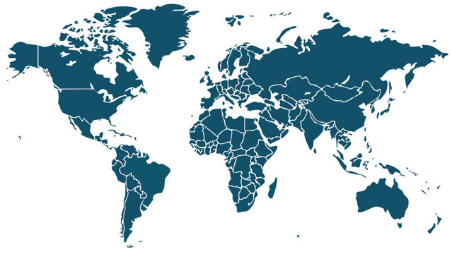 A blue and white map of the world on a black background Vector