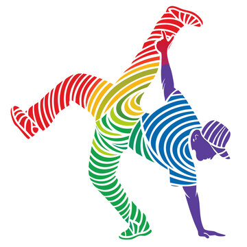 A person doing a handstand with a rainbow color scheme Vector