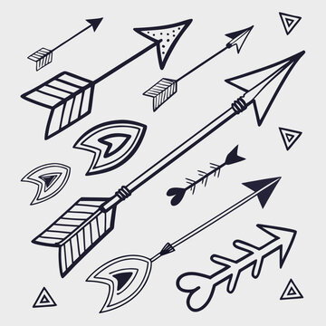 A group of arrows and arrowheads are shown Vector