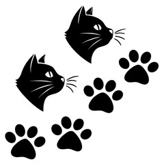 Black cat heads and paws silhouettes Vector © Sirajum