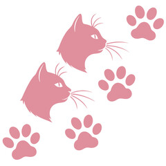 Two pink cat heads and paws on a white background Vector © Sirajum