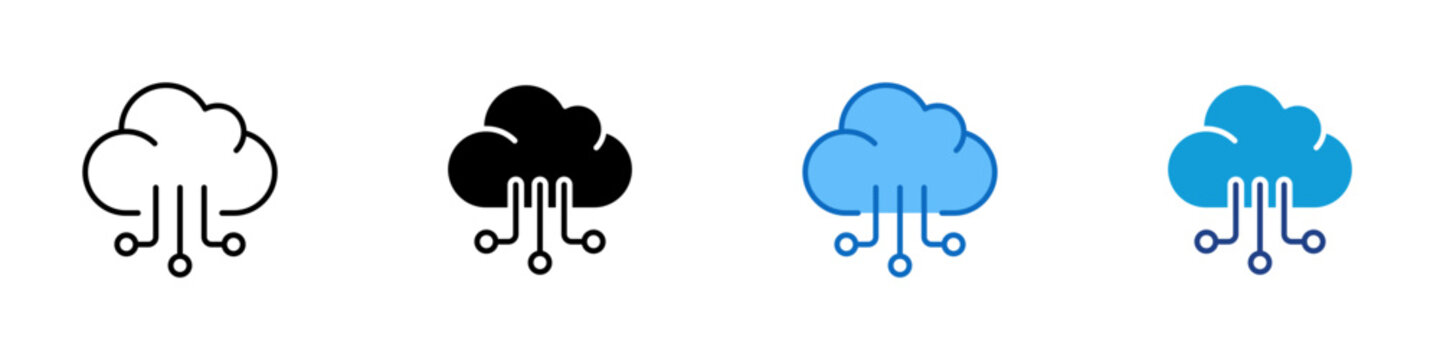 Cloud Network Multiple Style Icon Design Vector - Cloud with connected nodes representing cloud computing, online data storage, and internet based network services
