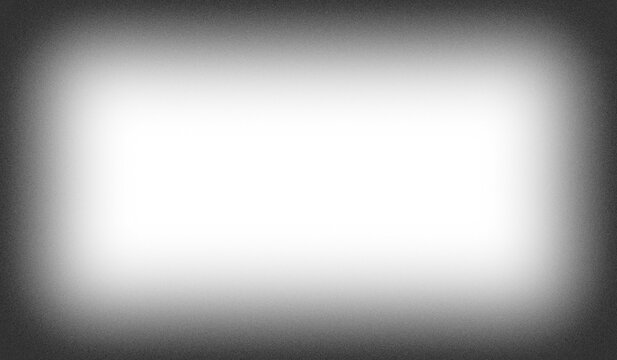 Dark black grainy noise vignette with soft rounded edges fading to transparent center. Fade gradient vignette overlay effect. Old film grain border overlay PNG for graphic design, image mockup