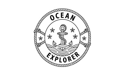 Vintage ocean explorer emblem with anchor and rope border © Apai