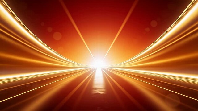 Golden light tunnel with radiant beams