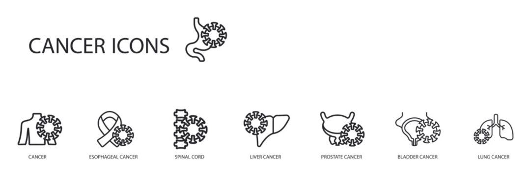 cancer icons set outline and Flat Style,transparent background