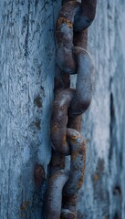 Fototapeta premium Aged pier reveals weathered coastal beauty rust textures evoke seaside memories tranquil blue gray tones