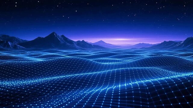 glowing blue grid over digital terrain