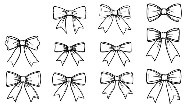 A collection of various decorative ribbon bow designs illustrated in a simple black ink line style Vector