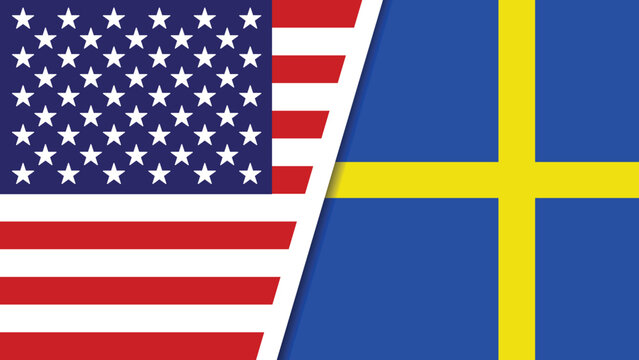 USA and Sweden flags side by side, American and Swedish national symbols for international relations, diplomatic partnership EPS vector