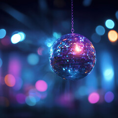 Obraz premium Disco Ball with Colorful Party Lights and Bokeh Background. AI generative.