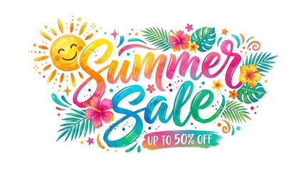 Fototapeta premium Summer Sale Tropical Sun Illustration
