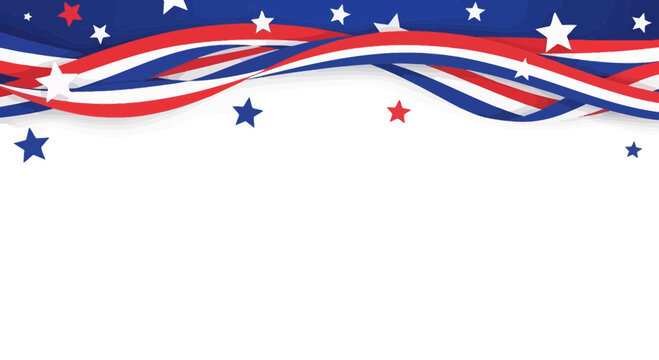 American patriotic ribbon and stars vector border