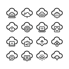 Obraz premium Cloud icon set with various symbols and graphics for computing and technology