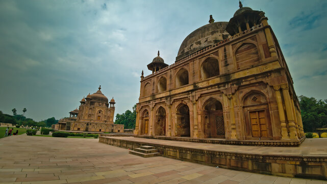 13.10.2025 Allahabad Uttar Pradesh India still picture clicked of sandstone mausoleums representing an exquisite example of Mughal architecture built among the garden in the famous Khushro Bagh 