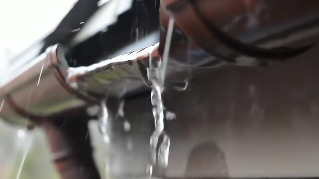 Water droplets dripping from gutter during rain  