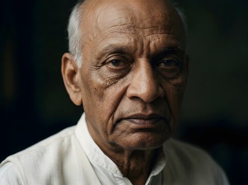 Cinematic Close-Up Portrait of Sardar Patel with Moody Lighting