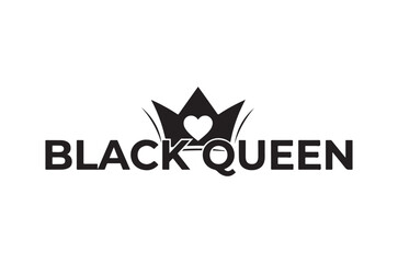 Obraz premium Black queen typography with a crown and heart emblem design