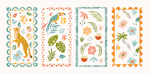Four decorative bookmark designs featuring animals and botanical illustrations © Songita