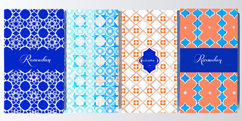 Four patterned rectangular panels with ramadan greetings in elegant script © Songita