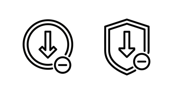Detractor score and badge icons: negative feedback symbols representing low ratings, criticism, and poor performance. simple line art