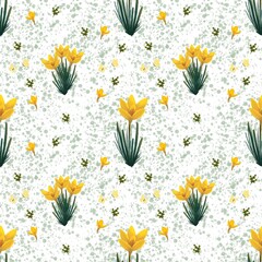 Obraz premium Spring seamless pattern with yellow snowdrops