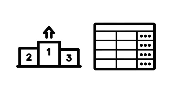 Podium with number 1 and points table data icon