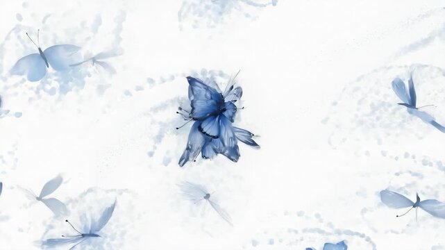Blue watercolor butterflies seamless pattern, elegant floral nature background