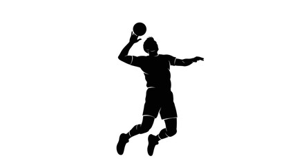 Obraz premium Man in black silhouette jumping to hit a ball with one hand