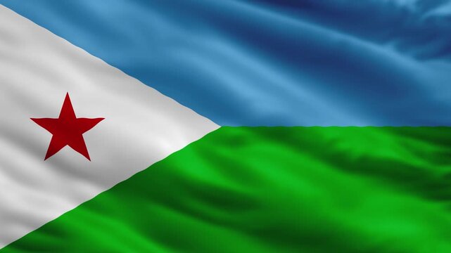 Waving Flag of Djibouti with Red Star Emblem Close-up