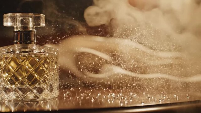 Golden perfume bottle with mist for luxury branding