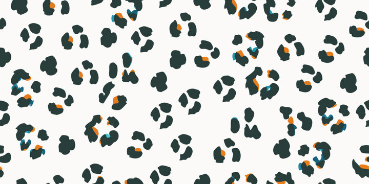 Abstract leopard print pattern with dark teal orange and white