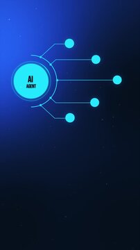 Agentic AI Orchestration Background. Tech Blue Multi-Agent System with Central AI Agent Hub and Copy Space.