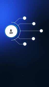 Agentic AI Orchestration Background. Tech Blue Multi-Agent System with Central AI Agent Hub and Copy Space.