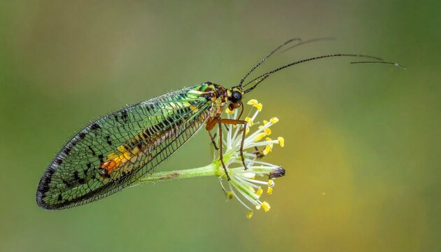 Green Lacewing on a Flower - A Delicate Insect Portrait.