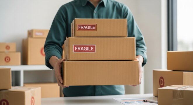 packaging, shipping, fragile, delivery, logistics, warehouse, cardboard box, packing, ecommerce, small business, courier, parcel, shipment, storage, inventory, order fulfillment, handling, fragile ite
