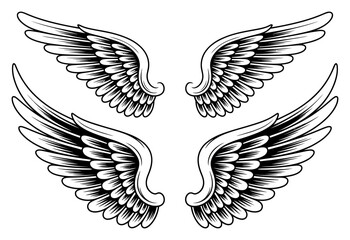 Obraz premium Angel Wings Black and White Vector Illustration