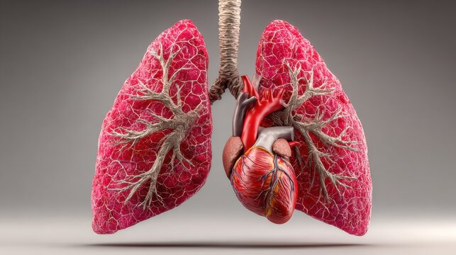 Model shows human lungs with heart in the center, displaying veins and arteries, perfect for science lessons and health education