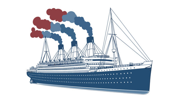 A large ocean liner ship illustration with smoke stacks