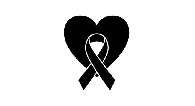 Black Awareness Ribbon Heart Symbol Illustration.