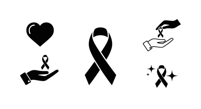 Black Awareness Ribbon Symbols for Support.
