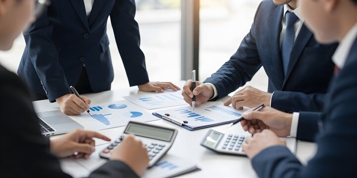 Business team analyzes business performance graphs to make better financial decisions